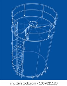 Oil tank outline. Vector rendering of 3d. Wire-frame style. The layers of visible and invisible lines are separated