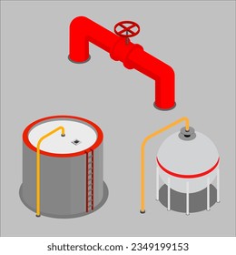 Öltank und 3D-einzelne Vektorgrafik von Pipe