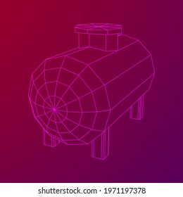 Oil tank for storage of flammable materials and petroleum. Wireframe low poly mesh vector illustration