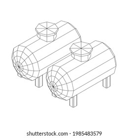 Oil tank for storage of flammable materials and petroleum. Wireframe low poly mesh vector illustration