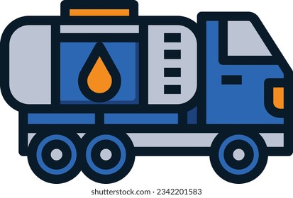 Oil Tank Truck Color Line Icon - Single Icon, Vector 