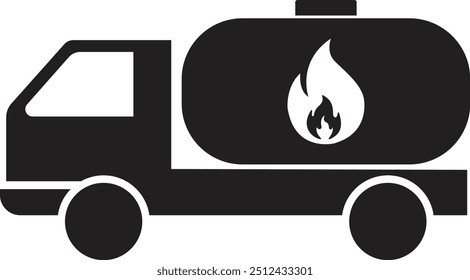 Oil tank truck icon, fuel truck icon with fire sign, fuel truck icon with denger sign