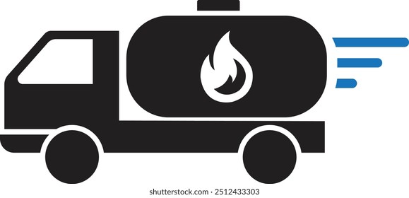 Oil tank truck icon, fuel truck icon with fire sign, fuel truck icon with denger sign