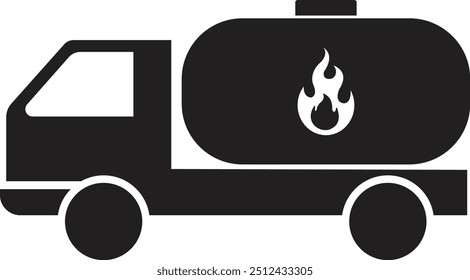 Oil tank truck icon, fuel truck icon with fire sign, fuel truck icon with denger sign