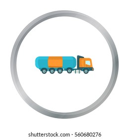 Oil tank trucker icon in cartoon style isolated on white background. Oil industry symbol stock vector illustration.