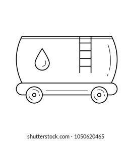 Icono de línea vectorial del tanque de aceite aislado en fondo blanco. Tren de carga que transporta el ícono de línea de petróleo para infografía, sitio web o aplicación.