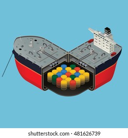 Oil tanker isometric structure model. Merchant ship. Vector illustration