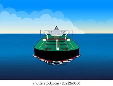An oil tanker is sailing on the ocean