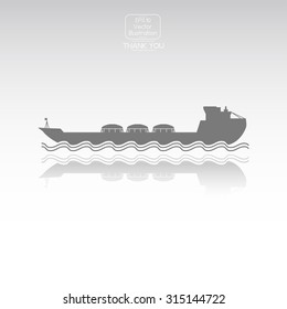 Oil Tanker or Sea Cargo Ship. Vector Icon.