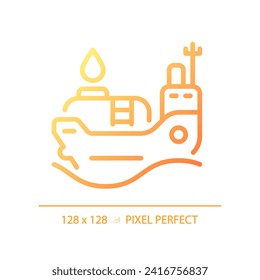 Oil tanker ship gradient linear vector icon. Cargo vessel. Maritime industry. Oil transportation. Petroleum tanker. Thin line color symbol. Modern style pictogram. Vector isolated outline drawing