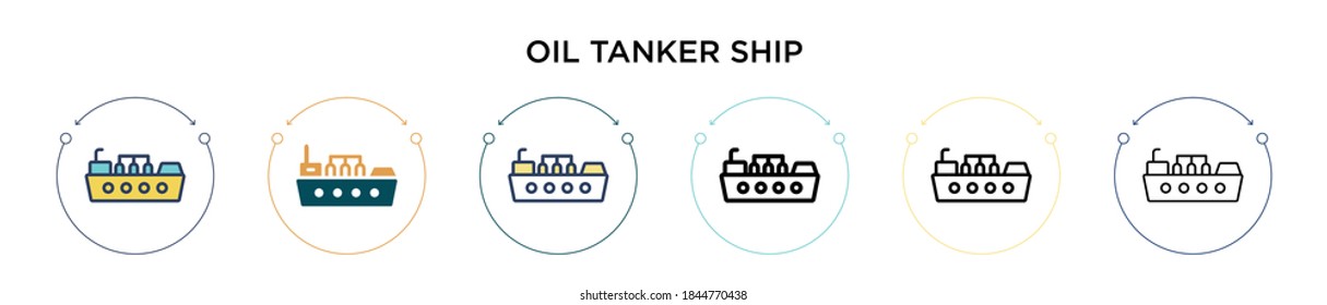 Oil tanker ship icon in filled, thin line, outline and stroke style. Vector illustration of two colored and black oil tanker ship vector icons designs can be used for mobile, ui, web