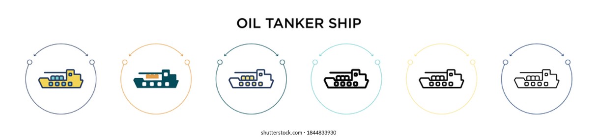 Oil tanker ship icon in filled, thin line, outline and stroke style. Vector illustration of two colored and black oil tanker ship vector icons designs can be used for mobile, ui, web