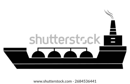 Oil tanker ship icon vector. Gas or diesel delivery ship silhouette. Marine cargo vessel black silhouette. Navy commercial transport vector illustration.