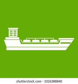 Oil tanker ship icon white isolated on green background. Vector illustration