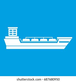 Oil tanker ship icon white isolated on blue background vector illustration