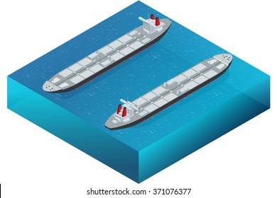 Oil Tanker Ship Transportation. Flat 3d Isometric Vector Illustration. For Infographics And Design Games. 