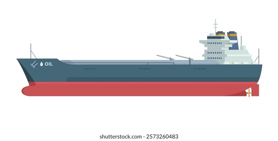 Oil Tanker Ship Vector Illustration. Fully Editable Element. Object Isolated on White Background. Easy to Edit and Customize	