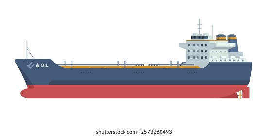 Oil Tanker Ship Vector Illustration. Fully Editable Element. Object Isolated on White Background. Easy to Edit and Customize	