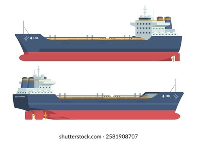 Oil Tanker Ship Vector Illustration. Fully Editable Elements Easy to Edit and Customize.	