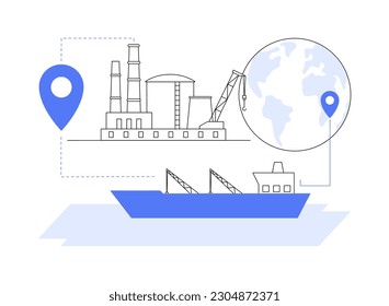 Oil tanker shipping abstract concept vector illustration. Petroleum tanker shipping, gas industry, oil transporting process, fuel international delivery, logistics business abstract metaphor.