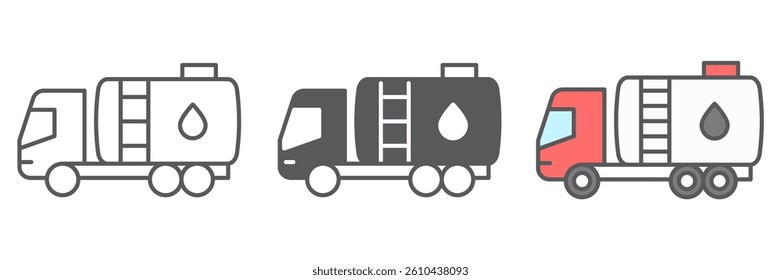 Oil tanker truck icon collection, fuel cargo and logistics, tank truck vector icon set, vector graphics, editable stroke outline sign, eps 10