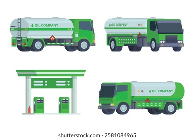 Oil Tanker Truck Vector Illustration with Neutral and Colored Variation. Fully Editable and Scalable Design