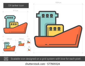 Icono de línea vectorial del petrolero aislado en fondo blanco. Icono de línea petrolera para infografía, sitio web o aplicación. Icono escalable diseñado en un sistema de cuadrícula.