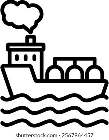 Oil Tanker Vector Lineal Icon On White Background.