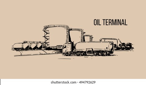 Oil terminal hand drawn sketch