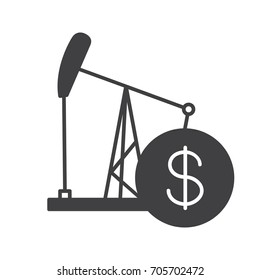 Oil trade glyph icon. Silhouette symbol. Oil derrick with dollar sign. Negative space. Vector isolated illustration