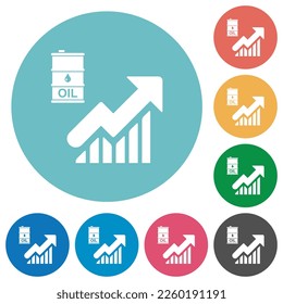 Oil trade graph flat white icons on round color backgrounds