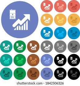 Oil trade graph multi colored flat icons on round backgrounds. Included white, light and dark icon variations for hover and active status effects, and bonus shades.