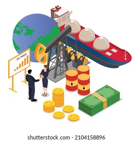 Oil Trading Isometric 3d Vector Concept For Banner, Website, Illustration, Landing Page, Flyer, Etc.