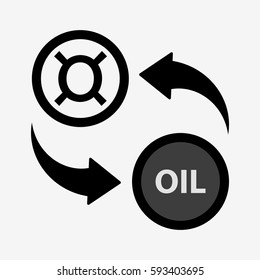 Oil transfer. Currency convert icon. Isolated on white background. Flat vector illustration