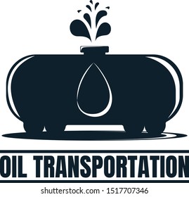 Oil Transportation label with Oil Drop. Oil Development and Extraction. World Petrol Production. Oil Business Symbol, Icon and Badge. Simple Vector illustration.