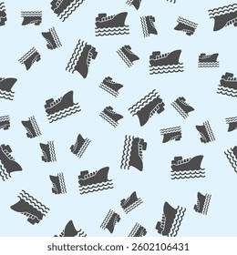 Oil transportation vessel at sea solid seamless pattern, marine port theme. Vector graphics. Large ship with petroleum product sign background, filled with glyphs icon
