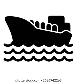Oil transportation vessel at sea solid icon, marine port concept. Vector graphics. Large ship with petroleum product sign on white background, style mobile or design