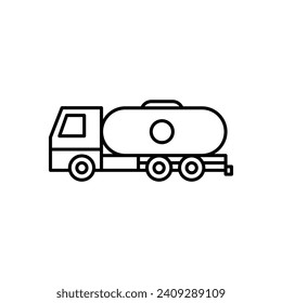 Oil Transporter line icon. Fuel Delivery Truck icon in black and white color.