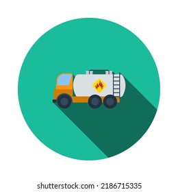 Oil Truck Icon. Flat Circle Stencil Design With Long Shadow. Vector Illustration.