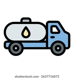 Oil truck icon flat line style illustration representing fuel transportation and logistics, suitable for oil and gas, industrial, and energy-related projects