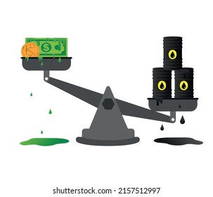 Oil and US Dollar Isolated on White. falling oil prices. 