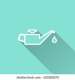 Oil vector icon with long shadow. White illustration isolated on green background for graphic and web design.