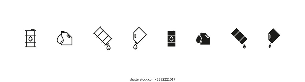 Conjunto de iconos del vector de aceite. Esquema de aceite industrial e iconos planos.