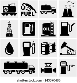 Oil vector icons set on gray.