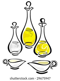 Oil and vinegar bottles  and 	gravy boats vector