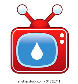 Oil or water drop icon on retro television set
