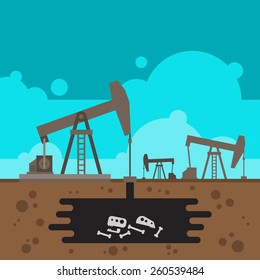 Oil Well Drilling With Fossil Underground Illustration Vector