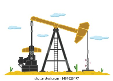 Oil well in flat shadow style isolated background vector