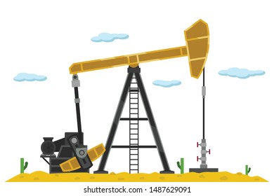 Oil well in flat shadow style isolated background vector