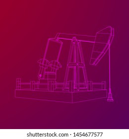 Oil well rig jack. Finance economy polygonal petrol production. Petroleum fuel industry pumpjack derricks pumping drilling. Wireframe low poly mesh vector illustration